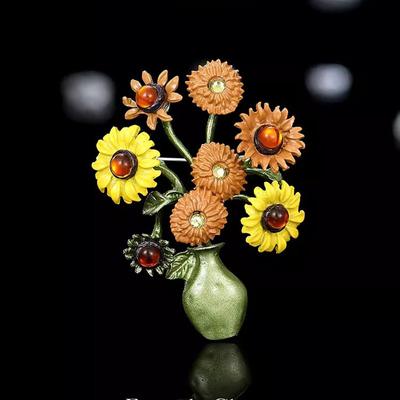 Vintage High-End Van Gogh Sunflower Brooch Women'S Niche Design Brooch Pin Blazer Accessories
