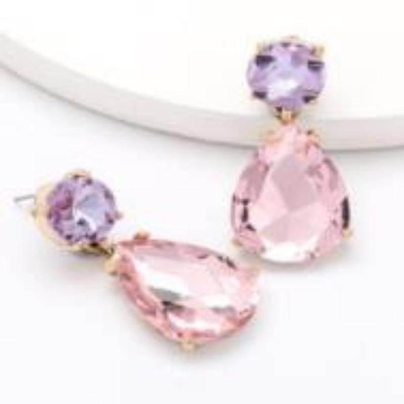 

Super flash, simple style, creative personality, water drop-shaped diamond-encrusted colored crystal earrings, women s stud earrings are exquisite рожевий