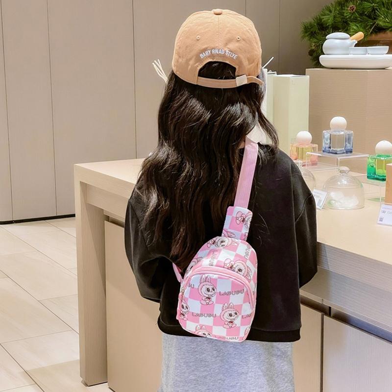 

1 шт. Мультяшная сумка через плечо Labubu, милая кавайная детская сумка-мессенджер, уличная повседневная модная сумка-саквояж, портативный рюкзак розовый