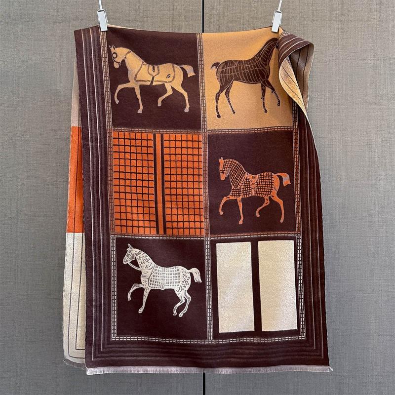 Autumn and Winter Warm Imitation Cashmere Scarf Women's Versatile Thickened Warm Scarf Women's Horse Printed Large Shawl