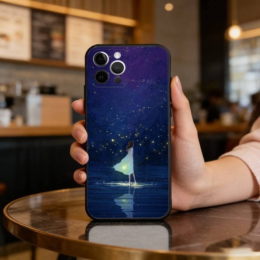 Night Water Dream Art Phone Case For iPhone 17,16,15,14,13,12,11 Plus,Pro Max,Soft Silicone Black Cover