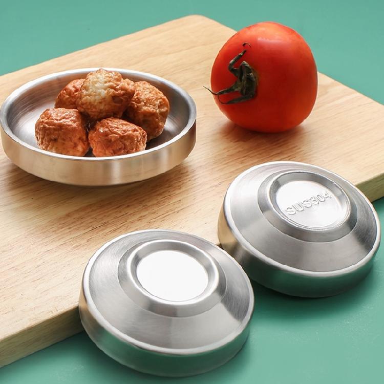 4Pcs Double Layer Small Plates Round Seasoning Dishes Stainless Steels Rice Bowl Appetizer Plates Easy to Clean