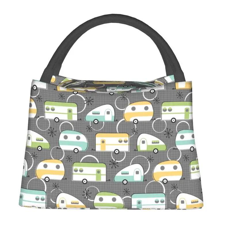 

Приключенческий туристический ланч-бокс Happy Campers, изолированный для пикника на открытом воздухе, мультяшный кемпинговый портативный термохолодильник, ланч-бокс для женщин 28x17x16CM розовый