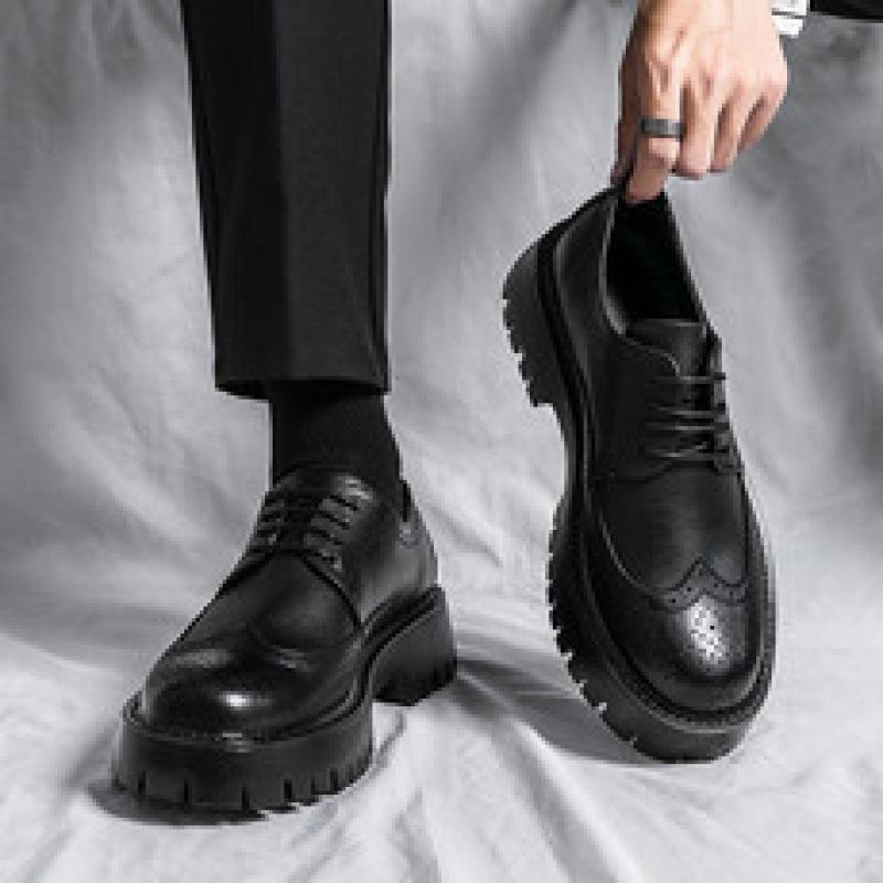 Men's Fashion Thick-Soled Youth Casual Lace-Up Round-Toe Shoes