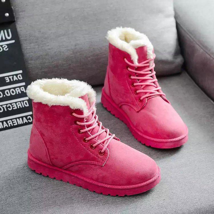 Winter New Flat Snow Boots Comfortable Warm Velvet Plush Cotton Shoes Round Toe Snow Boots Lace-up Short Boots Women