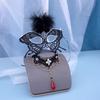 Baroque Vintage Black Crystal Rhinestone Mask Feather Tassel Hairbands For Women Butterfly Party Mask