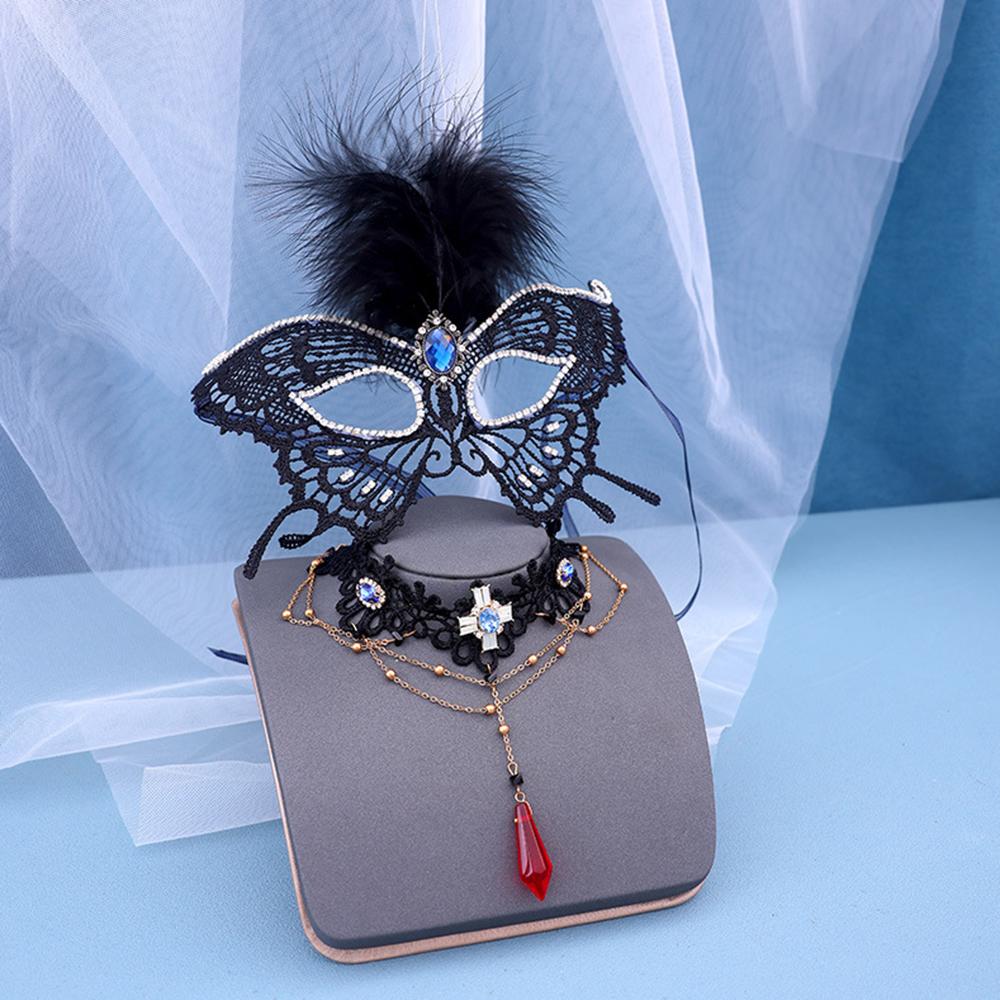 Baroque Vintage Black Crystal Rhinestone Mask Feather Tassel Hairbands For Women Butterfly Party Mask