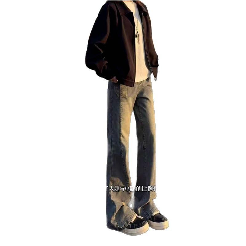 Temperament Trend Harajuku Unbranded Spring Washed Straight Mopping Jeans Men's New Popular Lazy