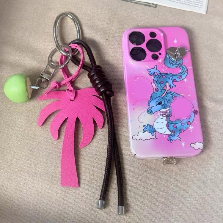 Colorful Coconut Tree Keyring Travel Accessory Alloy And Leather Rope Keychain With Summer Island Accent
