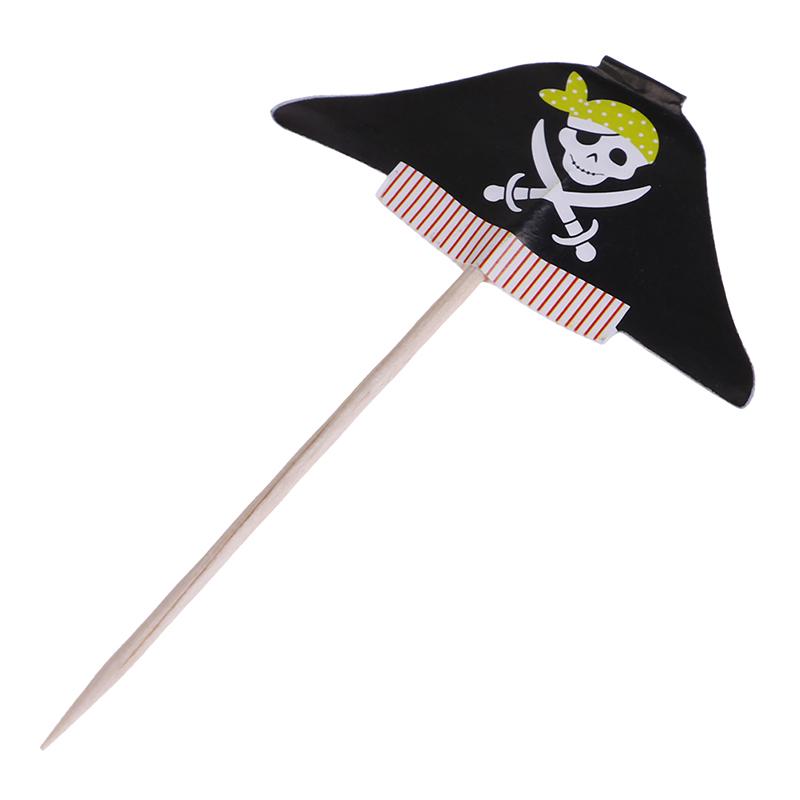 24Pcs Cake Toppers Pirate Theme Fruit Picks Insert Card Halloween Party Decor