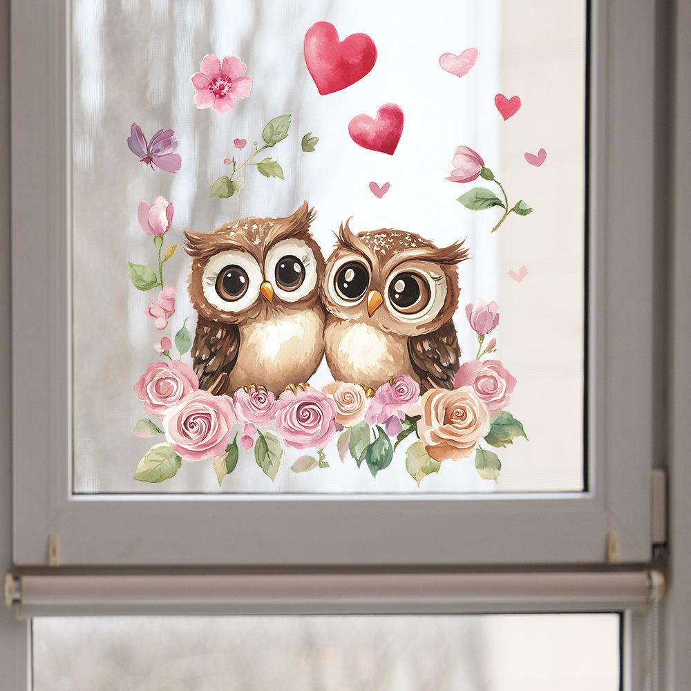 Valentine's Day Cat-headed Eagle Couple Love Balcony Glass Window Home Background Beautification Window Stickers