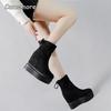 Bottes courtes à talons compensés hauts de 12 cm Plateforme Semelle épaisse Bottes extensibles Daim Noir Augmentant la taille Mode Chaussures pour femmes Taille 34