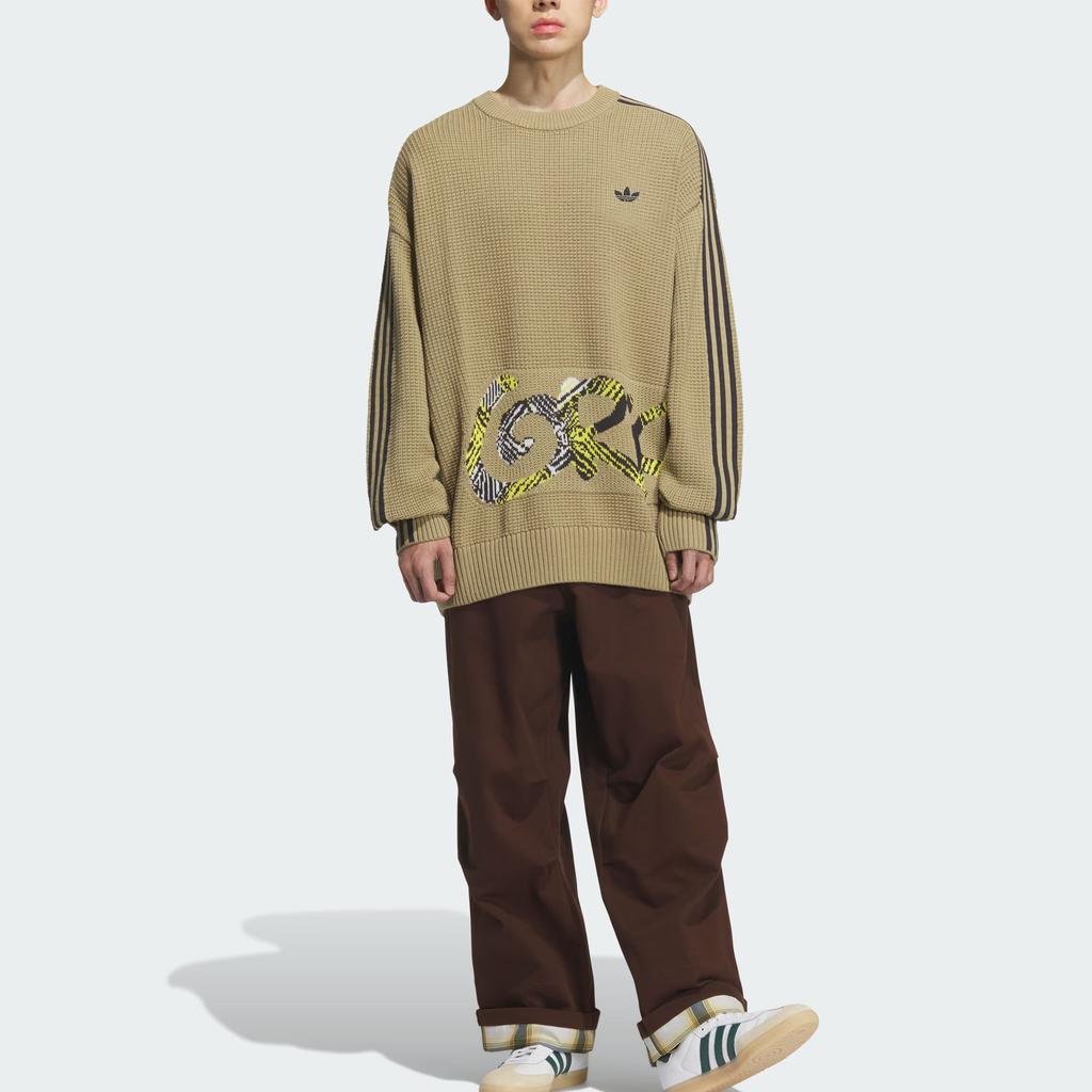 Adidas Originals FW25 Plaid Sweatshirt Loose Fit Sports Pullover Long Sleeve Knit Top Men Tops KC0111