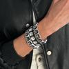 Punk Trendy Luxury Silver Edging Geometric Square Acrylic Imitation Gemstone Bead Elastic Bracelet Ring Sets for Men Jewelry