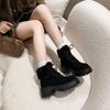 Fourrure Léopard Bottines Chunky Femme Daim Mode Talons Moyens Chaussures de Marche 2024 Hiver Nouvelle Marque Courtes Peluche Neige Botas Mujer