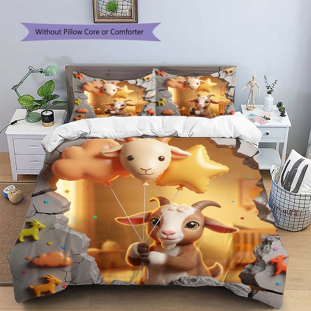 goat Pattern Bedding Quilt Set Quilt Cover Pillowcase Home Decoration Birthday Gift (1 * duvet cover + 2 * pillowcase, without core)