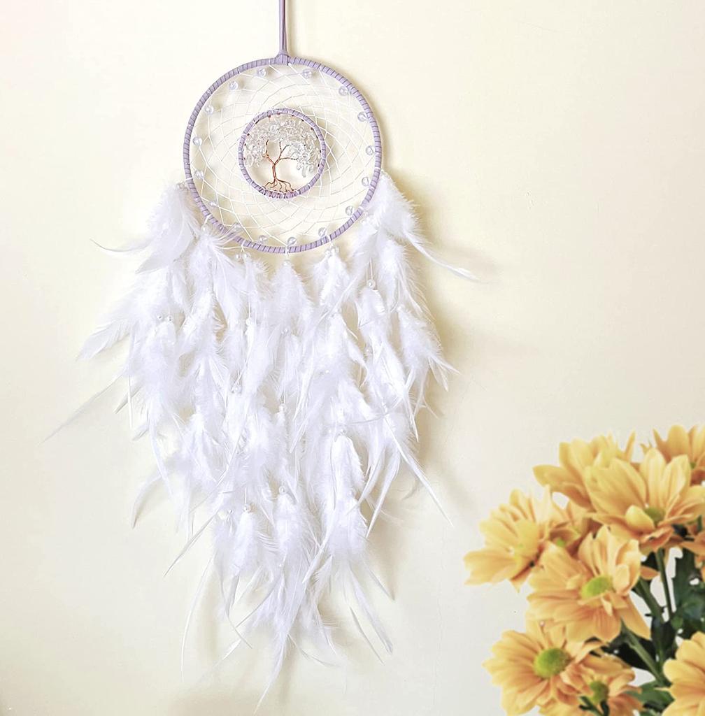 Tree of Life Dream Catcher Handmade Pink Gravel Wall Hangings Feather Craft Home Decor Wind Chimes DreamCatchers Room Decorate