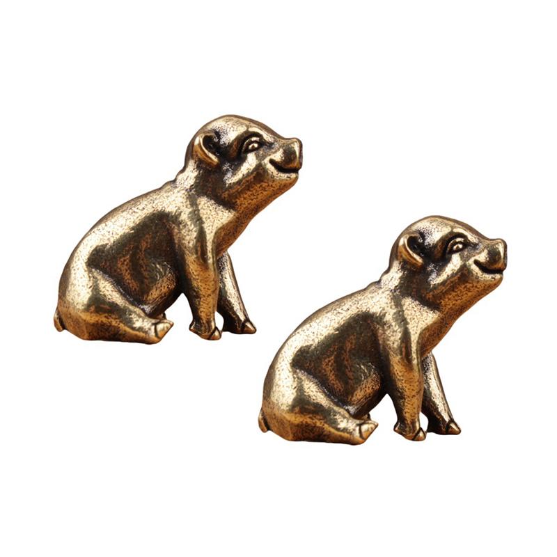1/2Pcs Vintage Brass Pig Statue Figurine For Wealth Luck For Home Office Desk Decor Unique Ornaments Gift