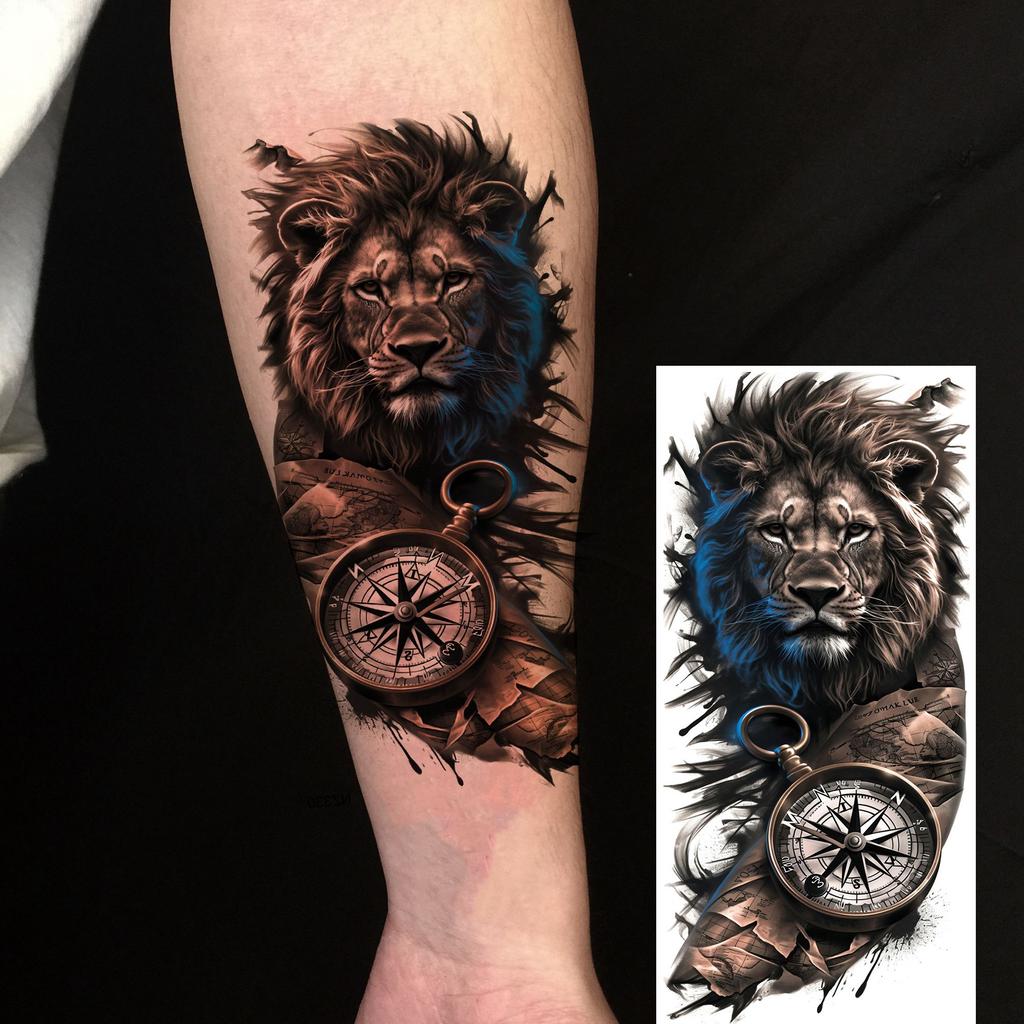 1 Sheet Realistic 3D Zeus Lion Warrior Temporary Tattoos For Men Women Adults, Long Lasting Waterproof Temp Fake Tattoo Stickers