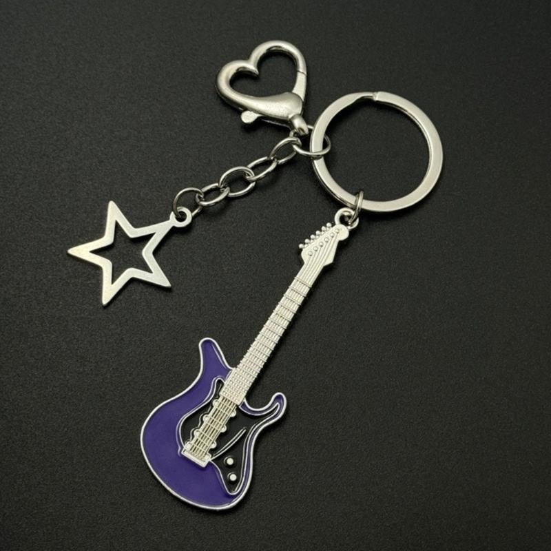 Fashion Star Guitar Keychain Pendant Simple Hanging Decorations Keyring Charm for Purse Bag Backpack Handbag