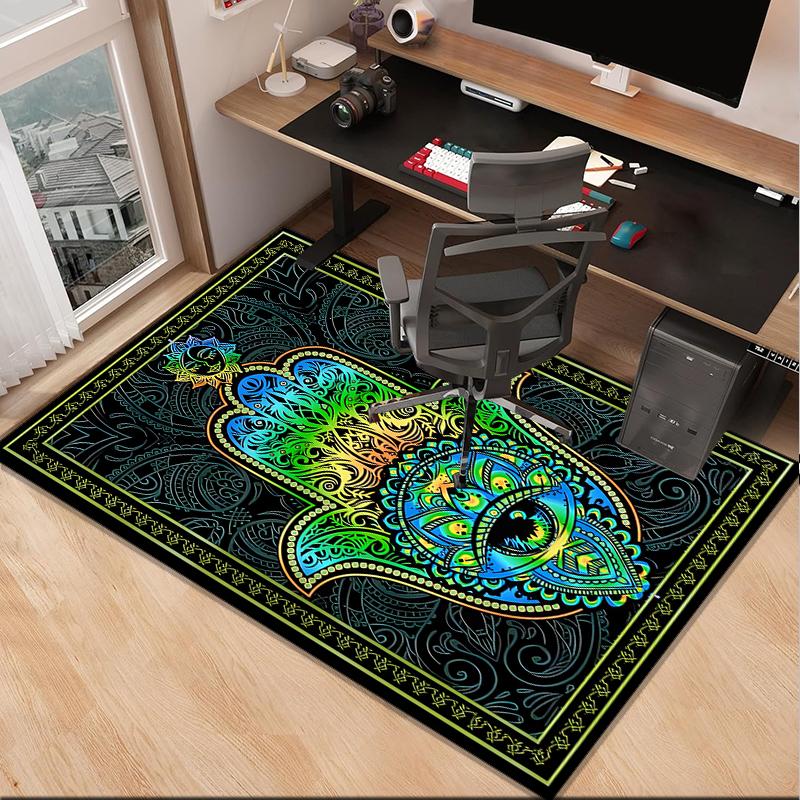 Colorful Hamsa Mandala Pattern Office Rug Chair Mat, Entryway Carpet, Suitable for Front Door, Bedroom, Living Room, Desk, Holiday Gift