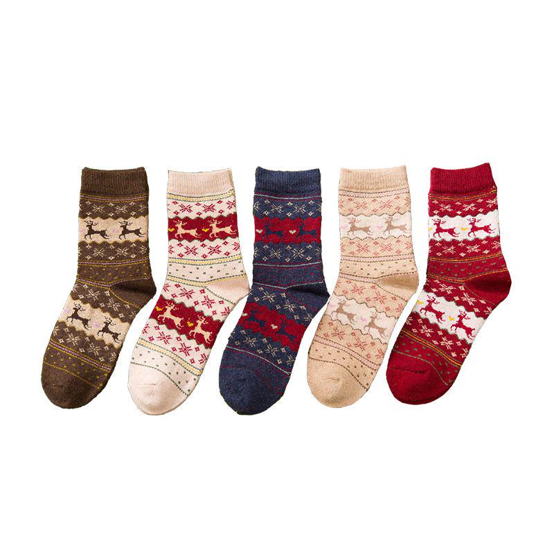 Women Winter Thicken Comfortable Xmas Gift Socks Wool Warm Snowflake Deer Socks