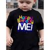 European Size Boys Round-neck Short-sleeved T-shirt with Unique English Patterns Happy Birthday To Me