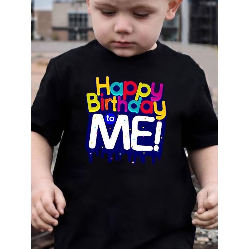 

European Size Boys Round-neck Short-sleeved T-shirt with Unique English Patterns Happy Birthday To Me 98cm чёрный