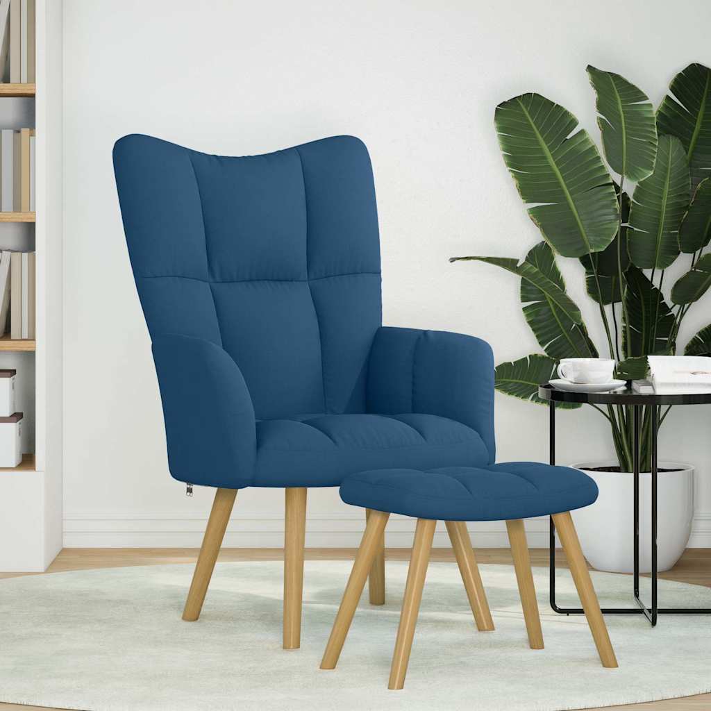 Relaxation Armchair with Footstool Blue Fabric