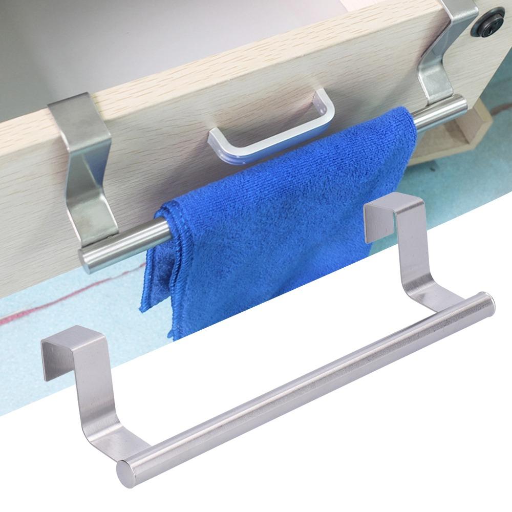 2 PCS Silver Towel Rack Punch Free Hanging Towel Holder Home Kitchen Bathroom