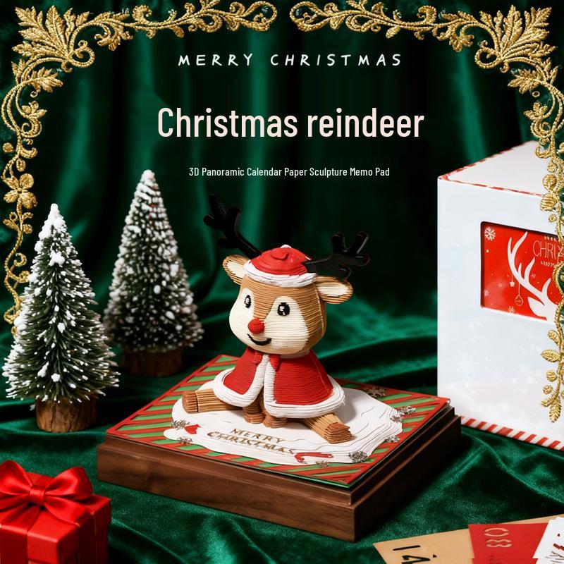 

2026 Christmas Reindeer 3D Pop-Up Desktop Calendar Ornament and Memo Pad