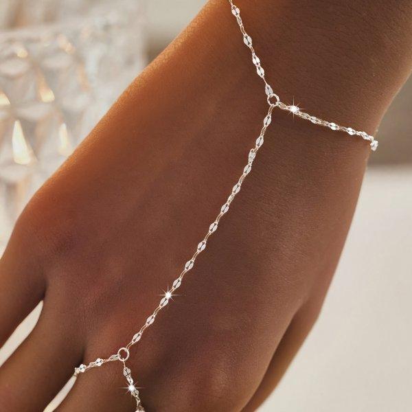

Silver Color Crystal Zircon Butterfly Hand Chain Connected Finger Ring Bracelet for Women Rhinestone Bracelets Party Jewelry