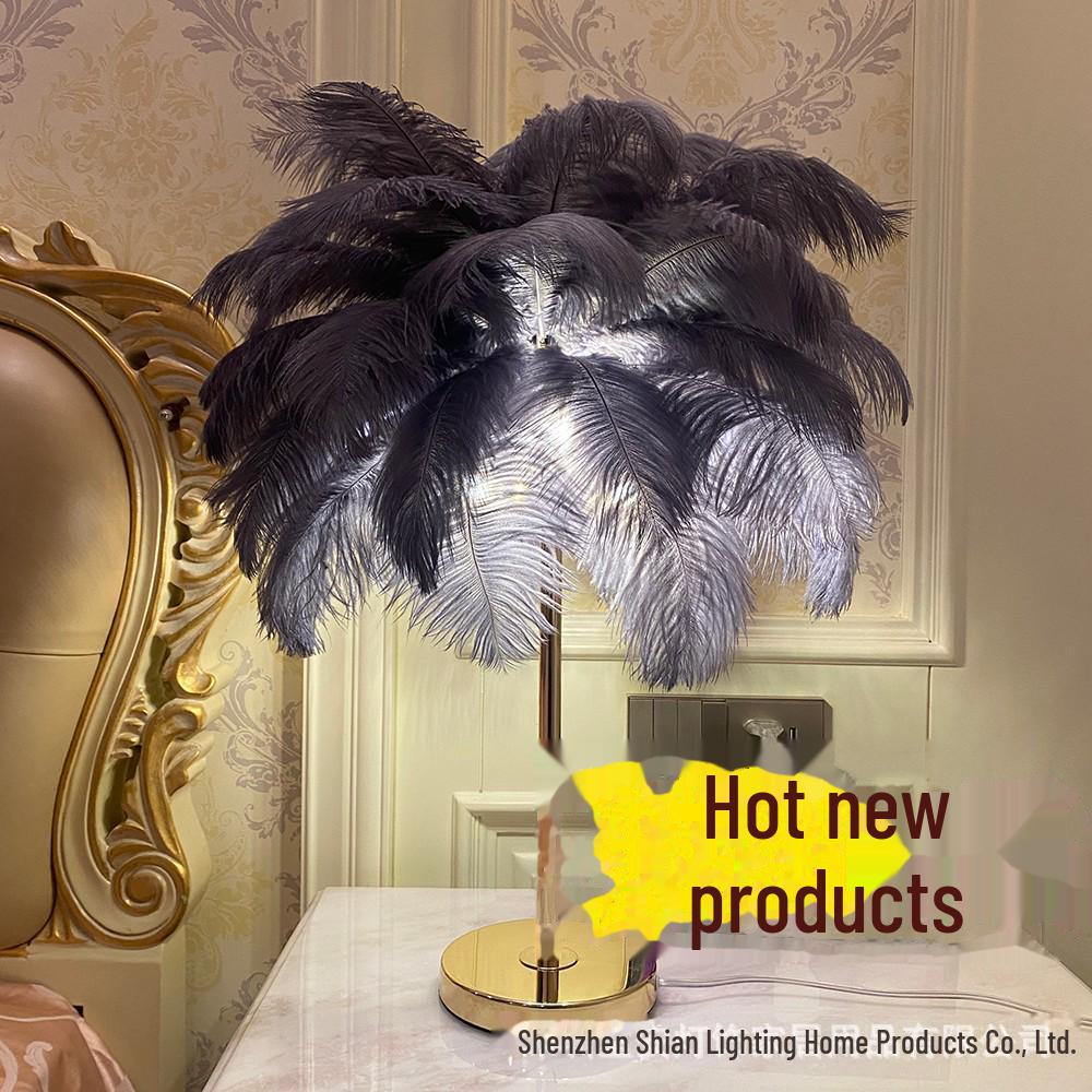 Nordic Romantic Ostrich Feather Floor Lamp - Soft Light Decorative Bedside Lamp