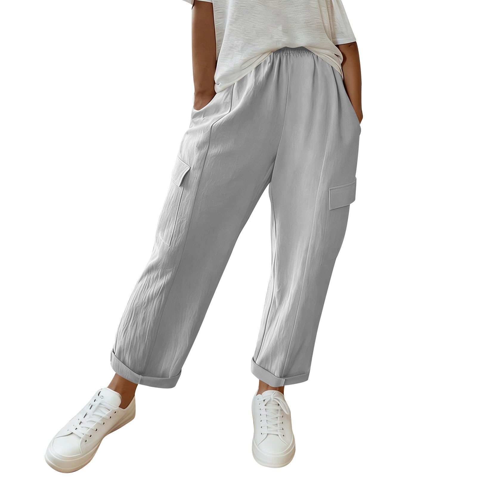 

Женские эластичные брюки с высокой посадкой, повседневного кроя, с широкими штанинами, длинные, с карманами M