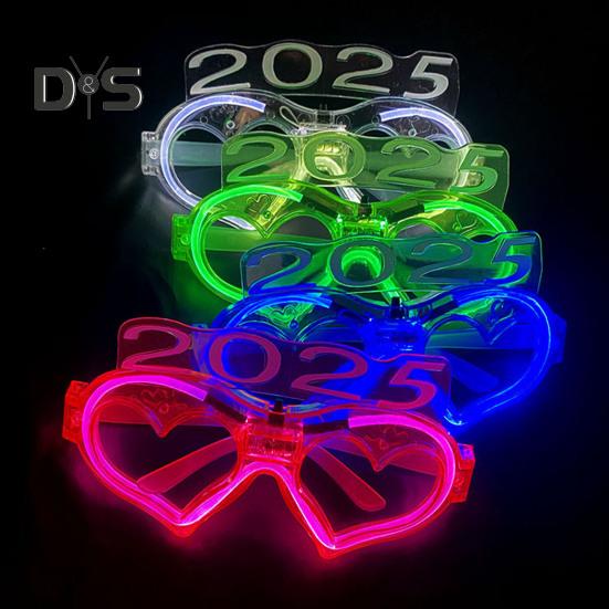 2025 Christmas Glasses Sequin 3 Flashing Modes LED Light Up 2025 New Year Photo Prop Anti-slip Unisex Holiday Themed Party Atmosphere Activator