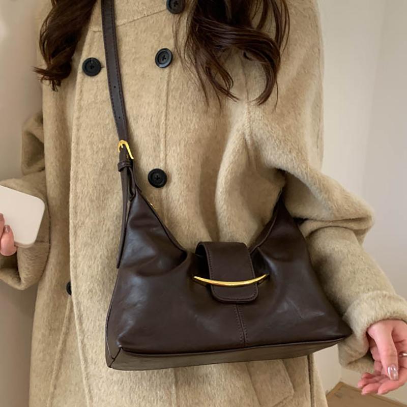 Vintage Underarm Bag for Women Minimalist Shoulder Crossbody Purse Fashion Handbag Sle Wrinkles High-End Feeling Shoulder Bag