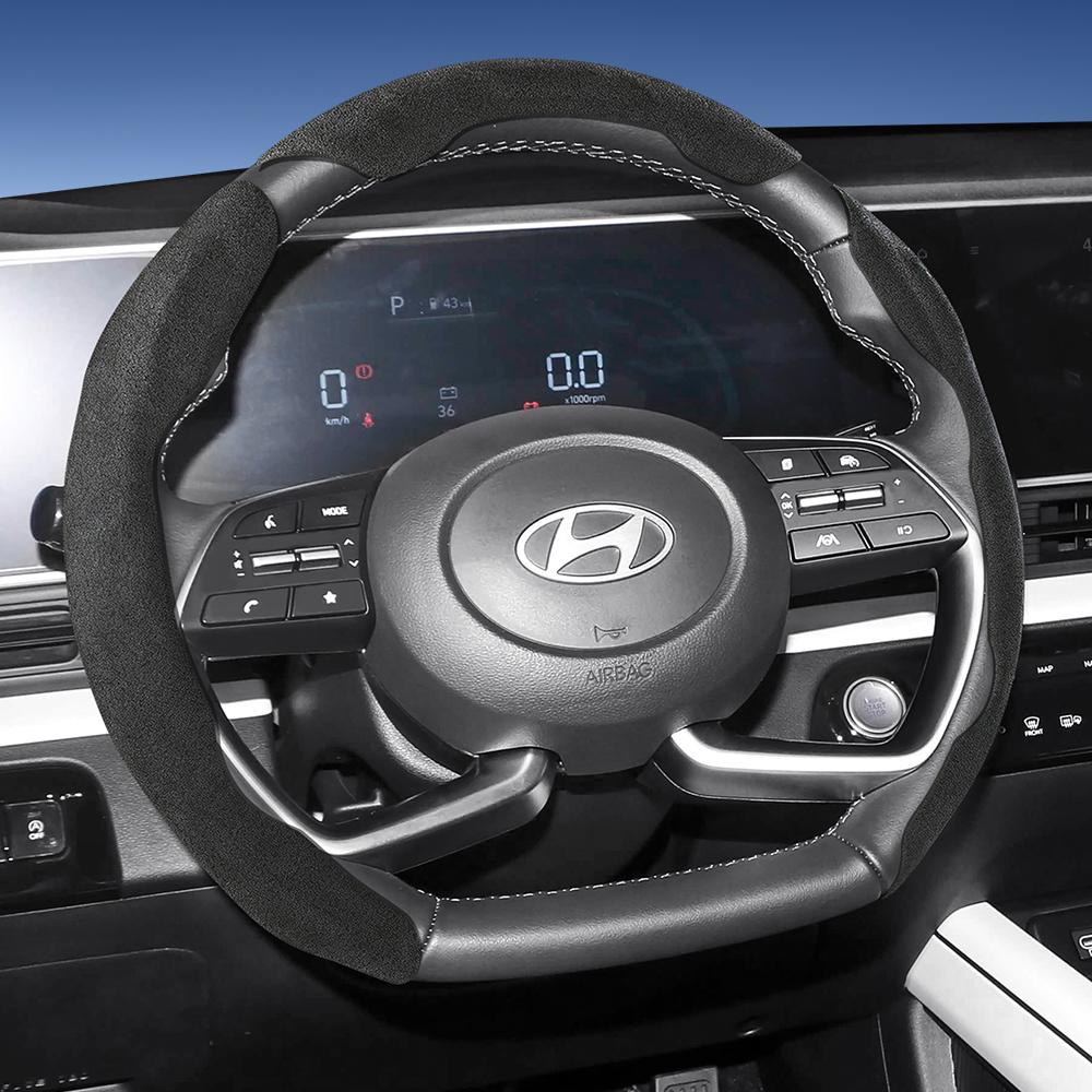 EEJQ9 Suitable for Hyundai Sport Suede Steering Wheel Cover with Split Snap-On Design for Tucson Elantra Avante I30 Sedan Alcazar Grand Creta I10 
