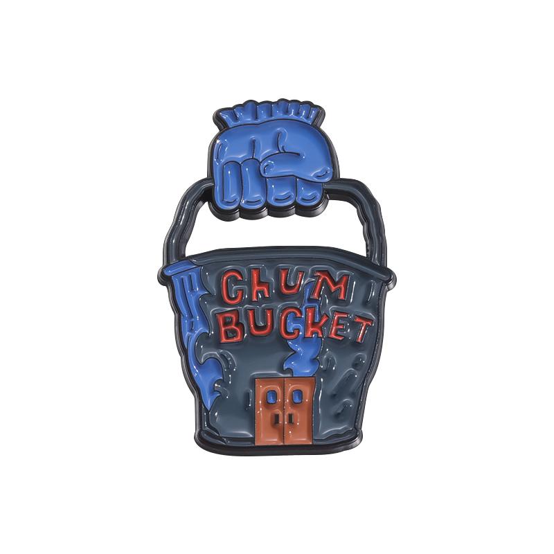 Cartoon CHUM BUCKET Enamel Pins Custom Marine Life Shells Brooches Lapel Badges Funny Jewelry Gift for Kids Friends