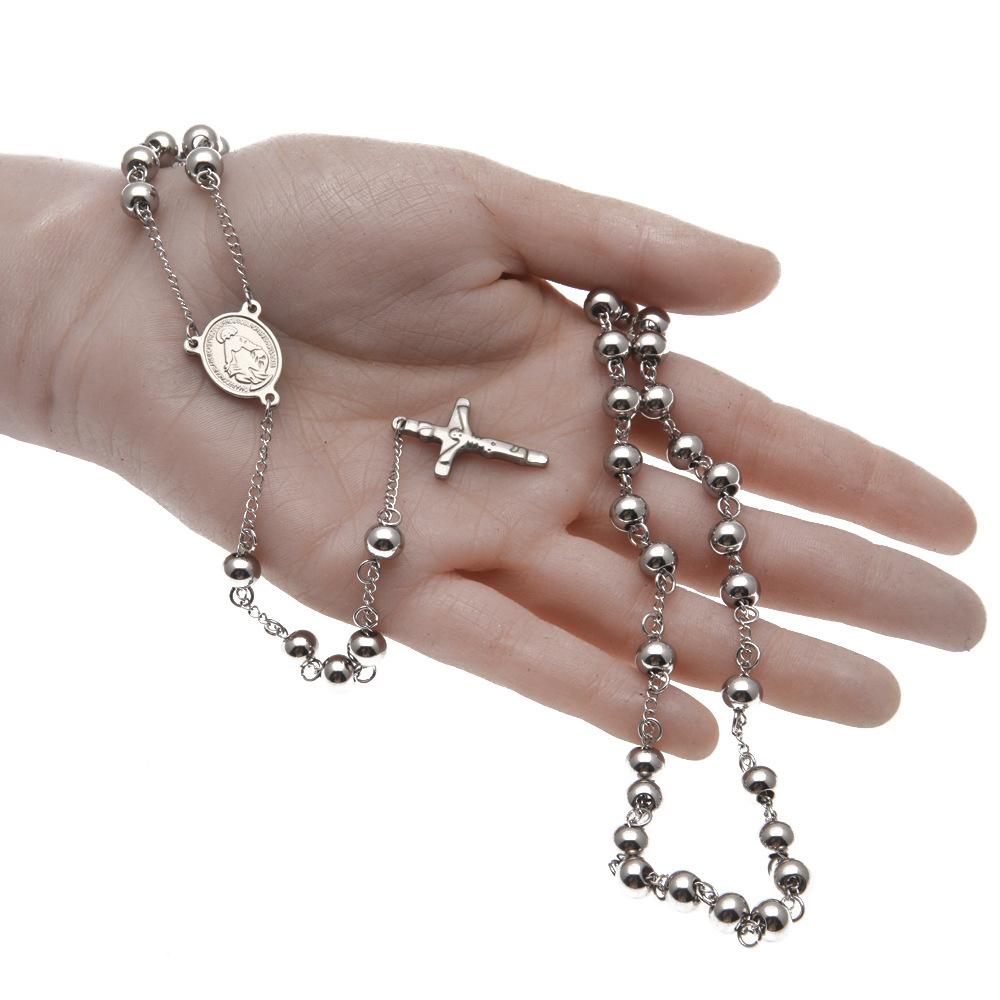 Trendy Hip Hop Necklace Gold Plated Stainless Steel Beaded Cross Necklace Hipster Street Accessories