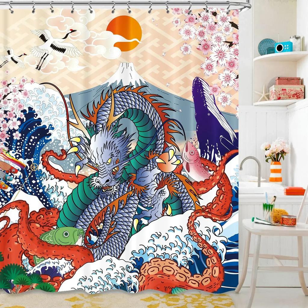 Medieval Fantasy Theme Purple Dragon Shower Curtain Magic Animals Polyester Fabric Bath Curtain Bathroom Showers Curtains Sets