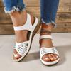 Sommer 2025 unabhängige Station neue hohle Blume dicke Sohle Ein-Wort-Schnalle Klettverschluss Sandalen große Größe Keilabsatz Damen Sandalen