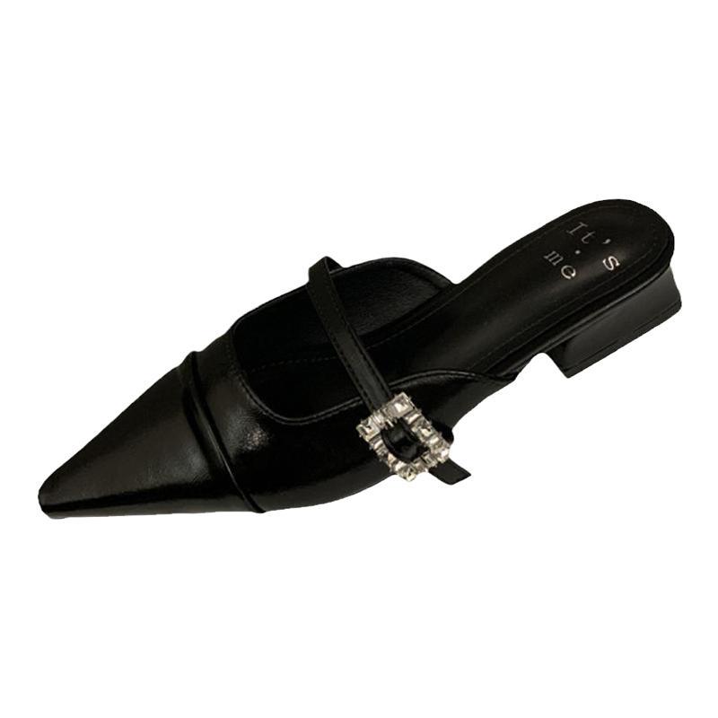 2025 Sommer Spiss Tå Kvinner Muels Tøfler Sko Mote Krystall Design Stil Lav Hæl Slides Sko