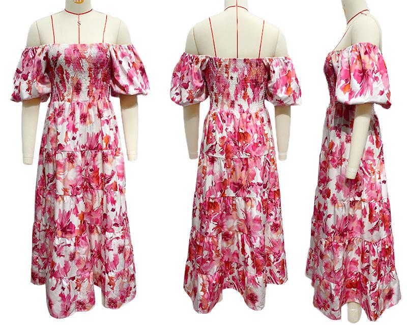 European and American Off-the-Shoulder Puff Sleeve A-Line Summer Dress for Women