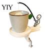 Teebeutelhalter für Glasbecher Angler mit Untersetzer, Niedliche Strichmännchen Minimalistisch Anti-Tropf Untersetzerhalter, Lustiger Schreibtisch Tropfenfänger, Neuheit