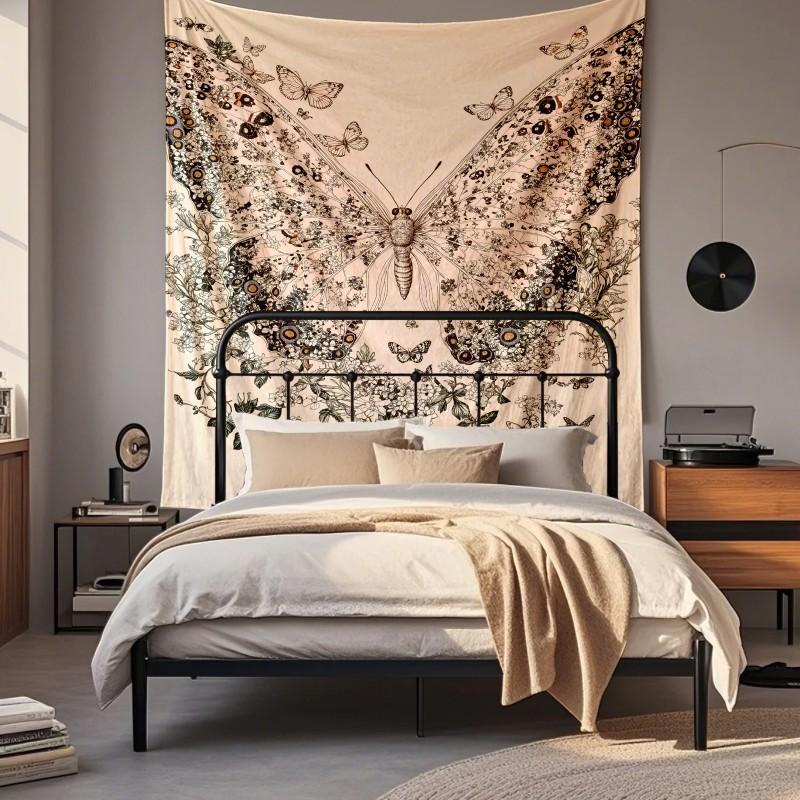 Boho Chic Wall Tapestry With Moon Phase Floral Starry Sky Design Bedroom Yoga Studio Decor