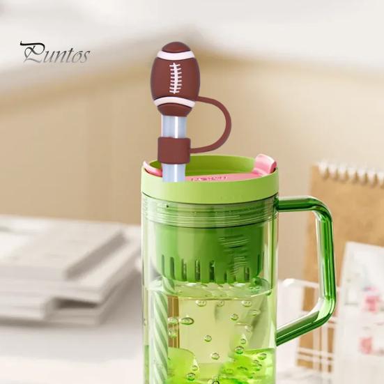 4 ks silikonové uzávěry na brčka 10mm tvar sportovního míče Sportovní láhev na slámu Kryt proti prachu Netěsnost proti vytečení Opakovaně použitelné pohárky Přetáčky na brčko Pití