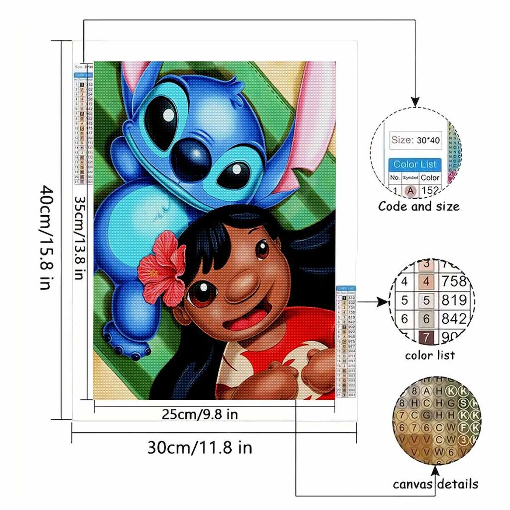 Pełne Round Diamond Painting Lilo & Stitch Sztuka Obraz z Dżetami Mozaika DIY 5D Haft Krzyżykowy Dekoracja Domu
