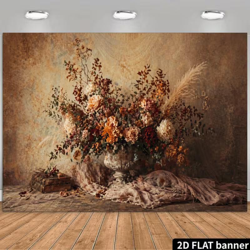 

2D Moody Autumn Flower Backdrop, Draped Fabric & Bouquet Photography Background 47.2x31.5inch/120*80cm