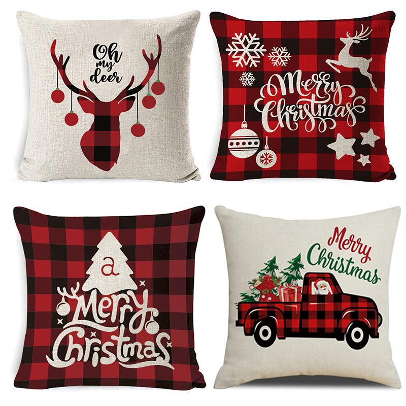 Christmas Pillowcase New Cushion Lumbar Pillow Cartoon Holiday Linen Super Soft Short Plush Pillowcase