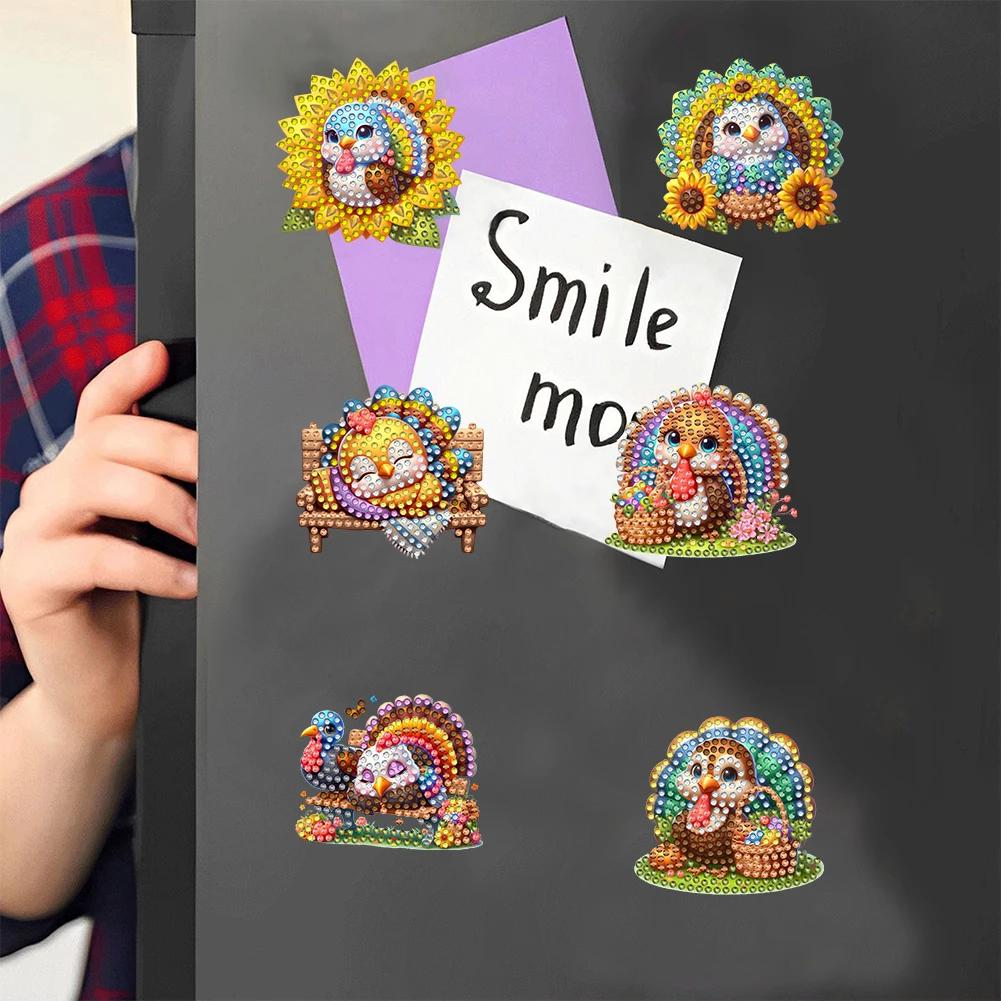 6Pcs Acrylic Special Shape Turkey Diamond Art Magnets Decals Diamond Painting Refrigerator Magnet Diamond Painting Fridge Magnet